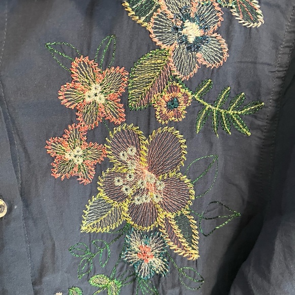 Johnny Was Blue Floral Embroidered crystal Button Down Long Sleeve Shirt - Picture 4 of 10